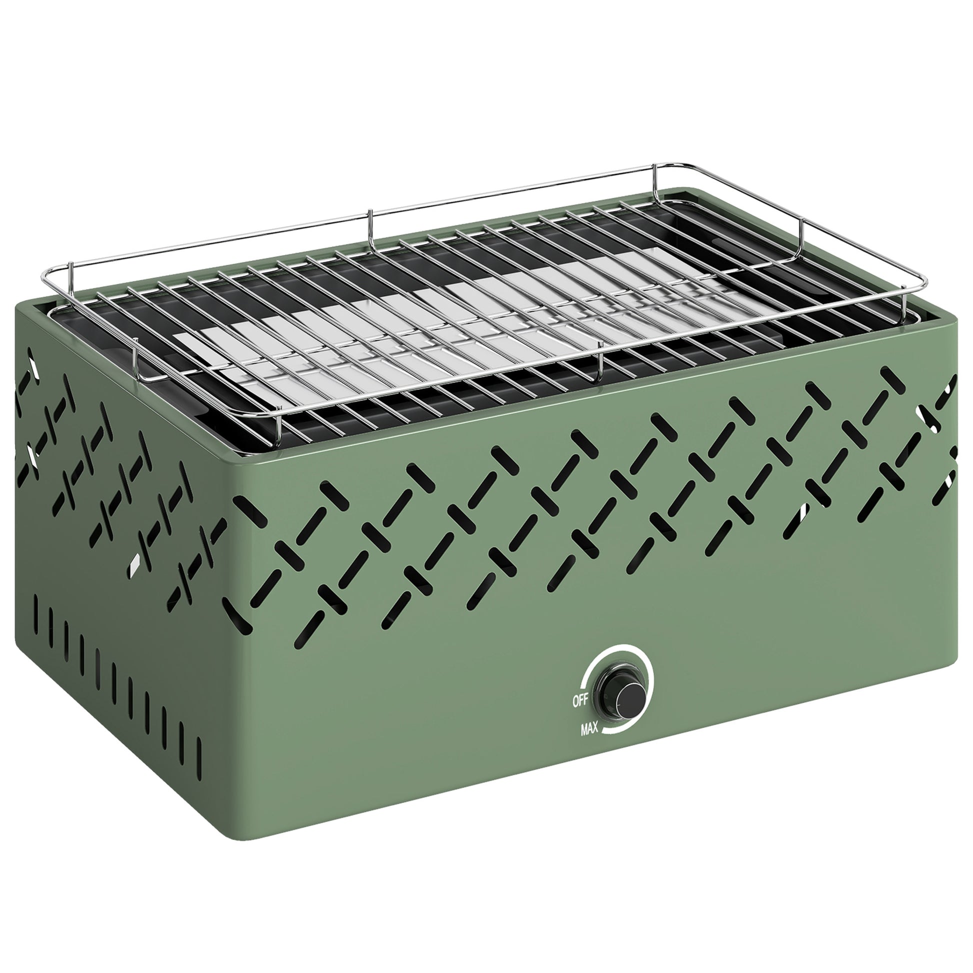 Photo of Outsunny Portable Charcoal BBQ Grill, Battery Powered Barbecue Grill with Built-in Fan for Camping Picnic, Light Green in Green colour on a white background