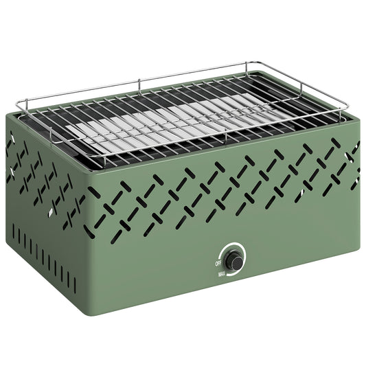 Photo of Outsunny Portable Charcoal BBQ Grill, Battery Powered Barbecue Grill with Built-in Fan for Camping Picnic, Light Green in Green colour on a white background