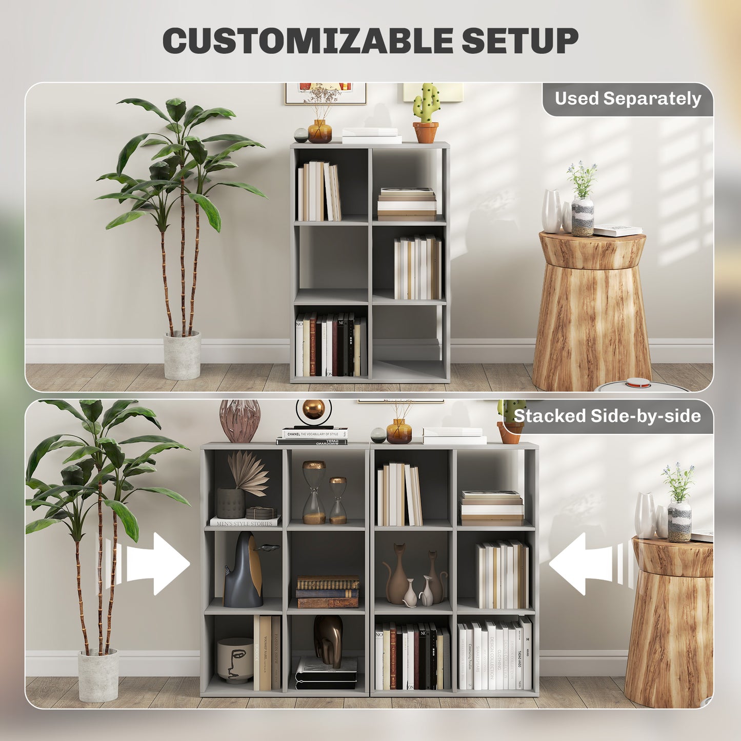 HOMCOM 6-Cube Bookshelf - Light Grey