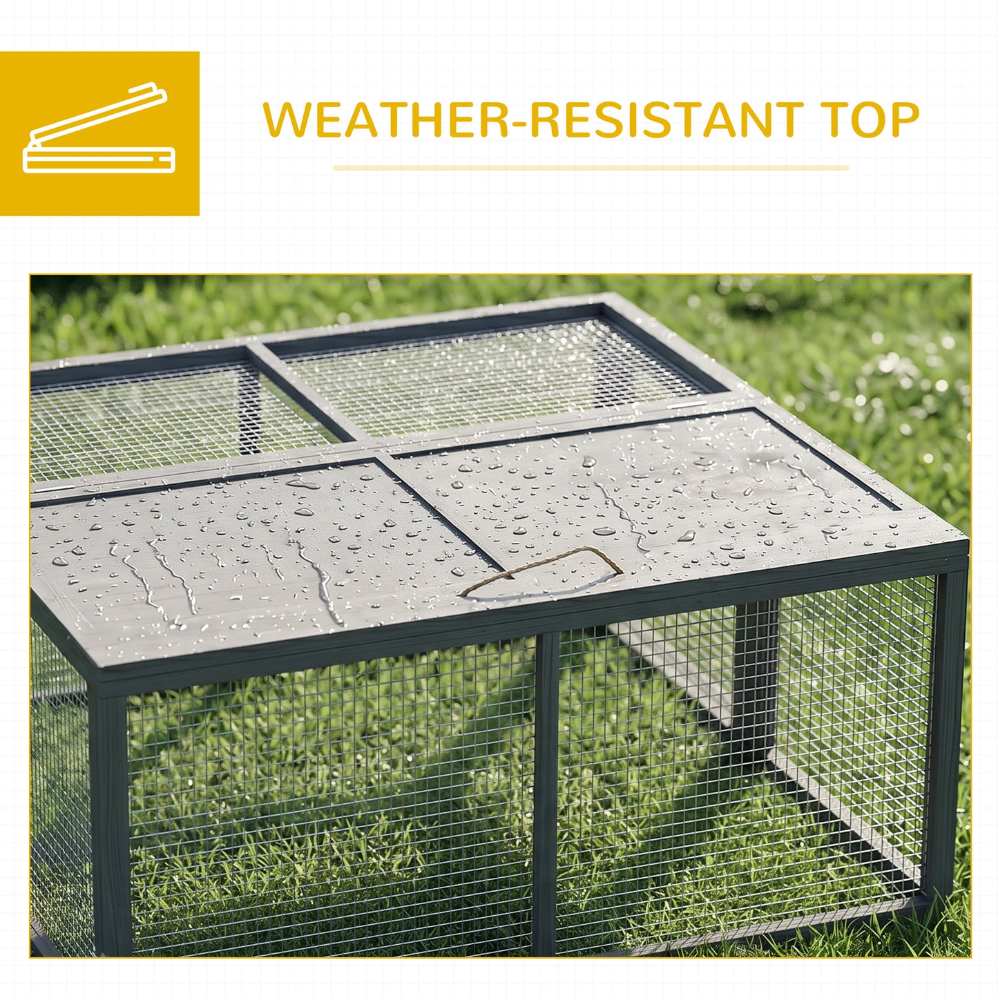 PawHut Wooden Folding Rabbit Hutch, for 2-3 Rabbits - Grey