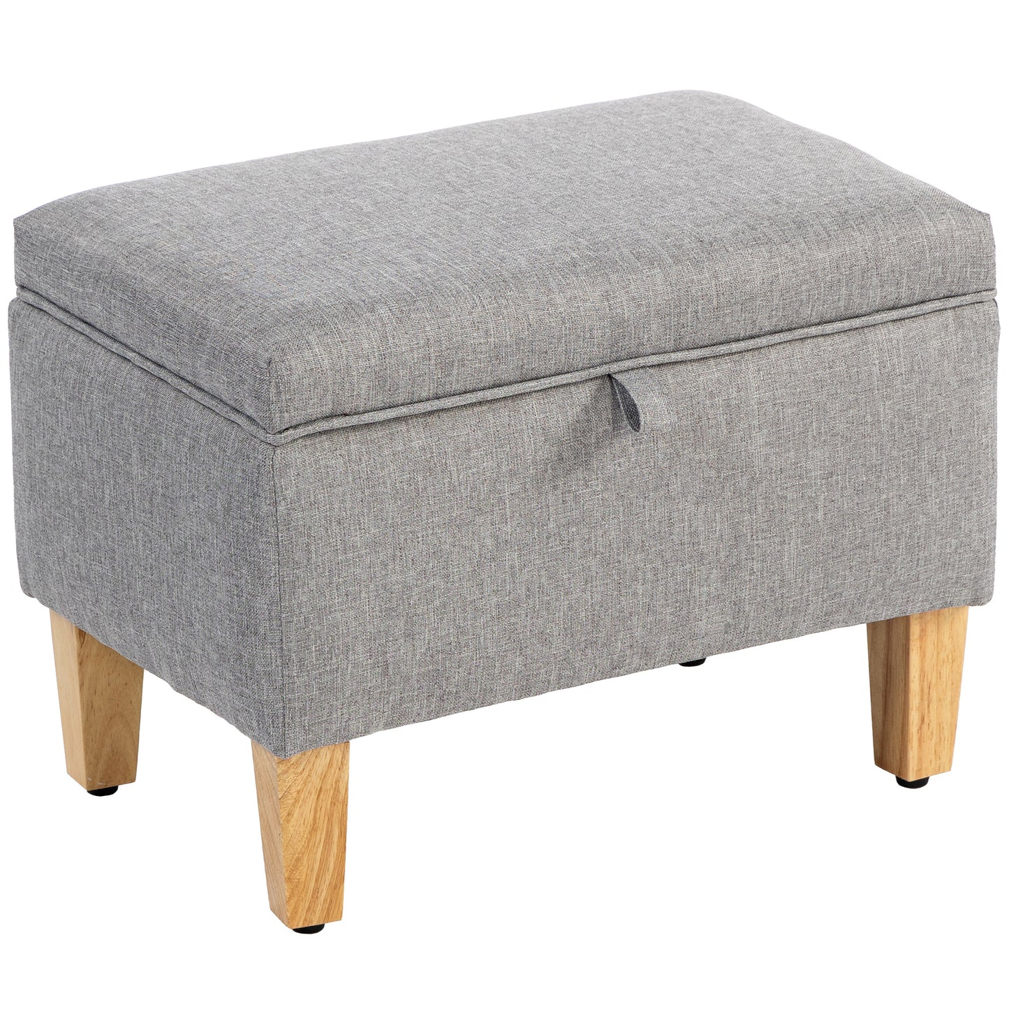 Photo of HOMCOM 16L Linen Storage Ottoman Padded Footstool with Rubberwood Legs for Storage Box, Bed End, Shoe Bench, Seating, Light Grey in Grey colour on a white background