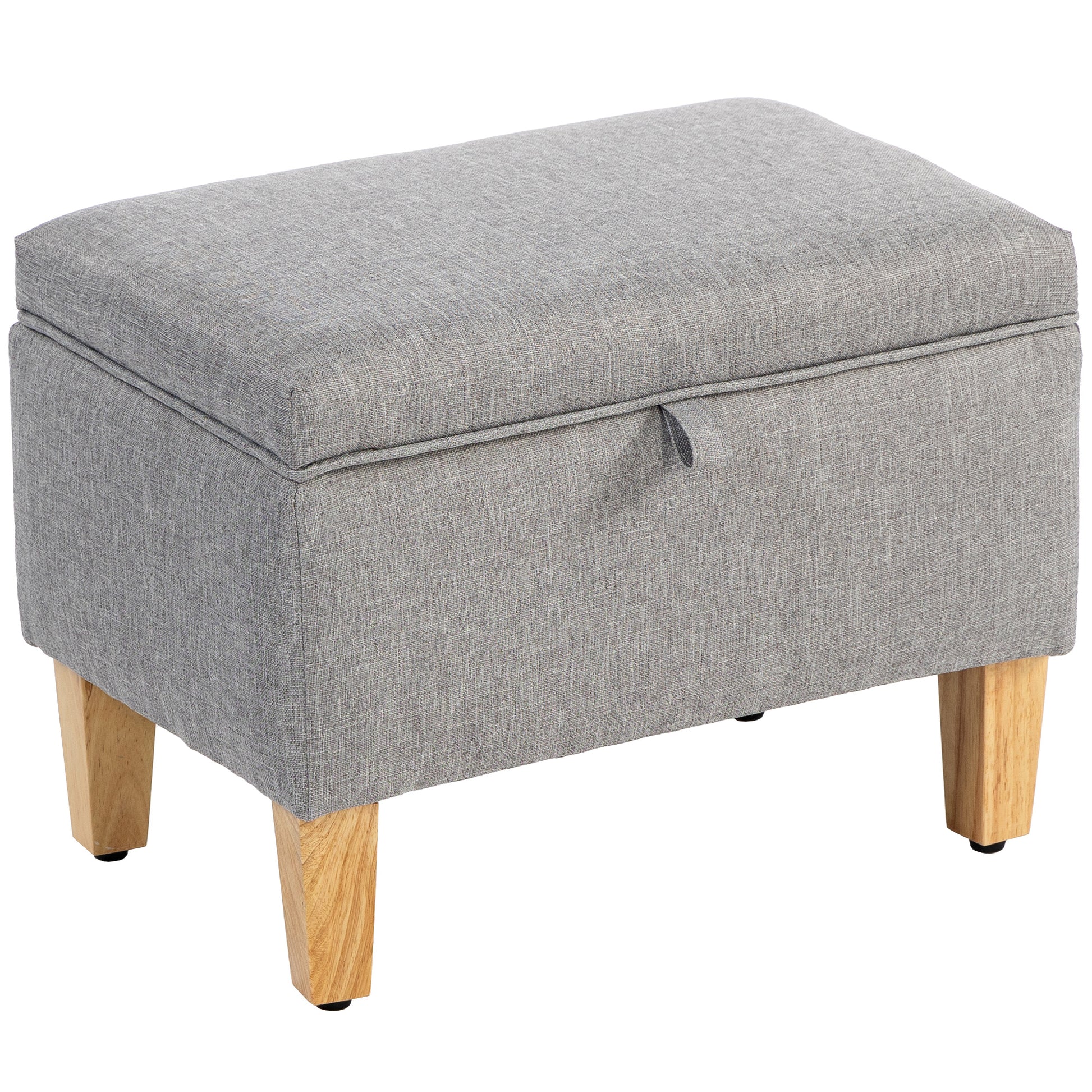 Photo of HOMCOM 16L Linen Storage Ottoman Padded Footstool with Rubberwood Legs for Storage Box, Bed End, Shoe Bench, Seating, Light Grey in Grey colour on a white background