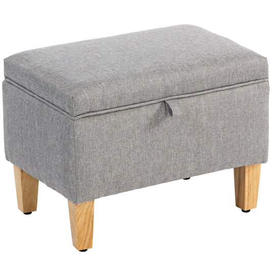 Photo of HOMCOM 16L Linen Storage Ottoman Padded Footstool with Rubberwood Legs for Storage Box, Bed End, Shoe Bench, Seating, Light Grey in Grey colour on a white background