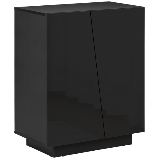Photo of HOMCOM High Gloss Storage Cabinet, Freestanding Storage Cupboard with Adjustable Shelves for Living Room, Bedroom, Hallway, Black in Black colour on a white background