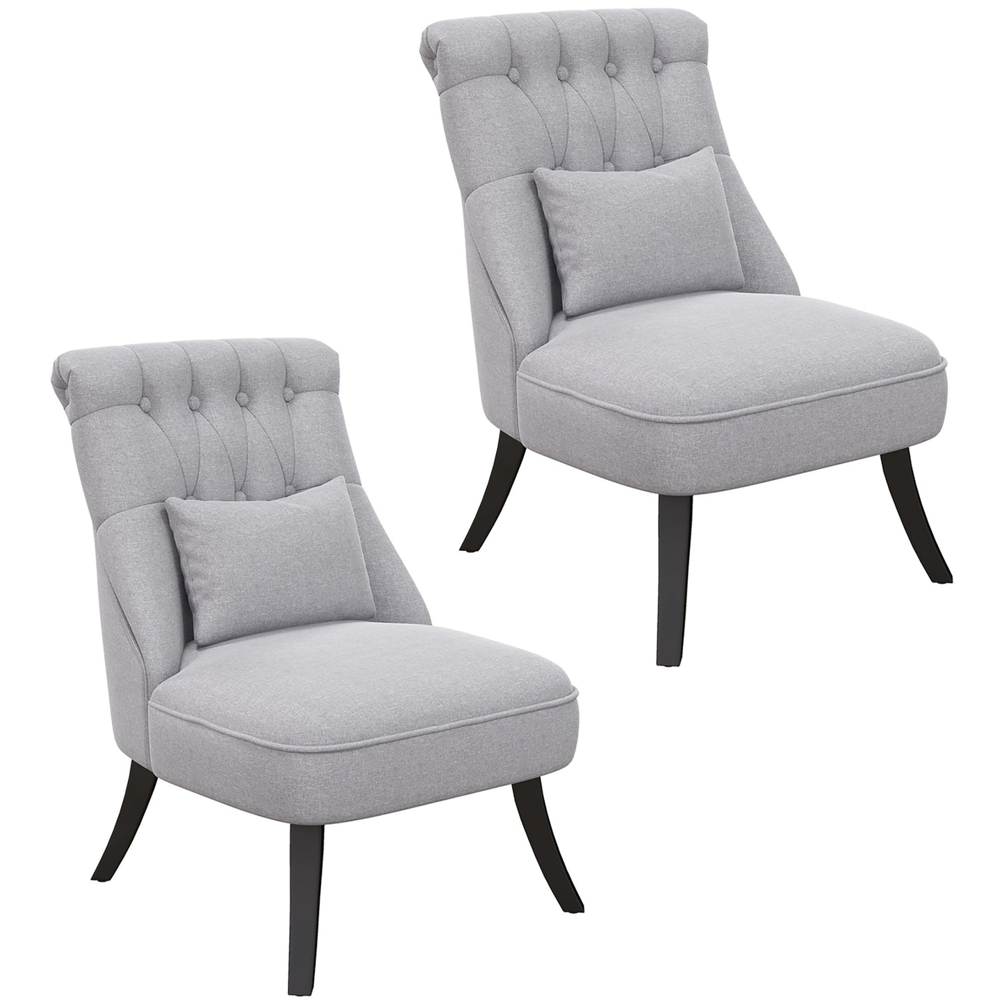 Photo of HOMCOM Tub Chair, Armless Single Sofa, Modern Button Tufted Armchair, Upholstered Linen Fabric Longue Accent Chair for Living Room, Bedroom, Set of 2, Grey in Grey colour on a white background