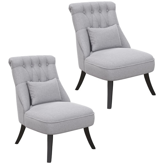 Photo of HOMCOM Tub Chair, Armless Single Sofa, Modern Button Tufted Armchair, Upholstered Linen Fabric Longue Accent Chair for Living Room, Bedroom, Set of 2, Grey in Grey colour on a white background
