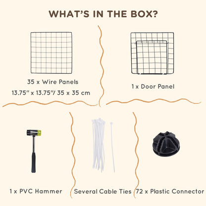 Black wire pet playpen kit with mesh panels, door panel, connectors, cable ties and PVC hammer