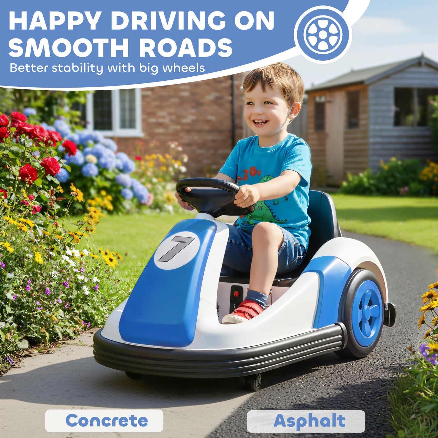AIYAPLAY Kids Bumper Car with 360-Degree Rotation, 6V Electric Ride On Car with Music and Horn for 3-8 Years Old, Blue