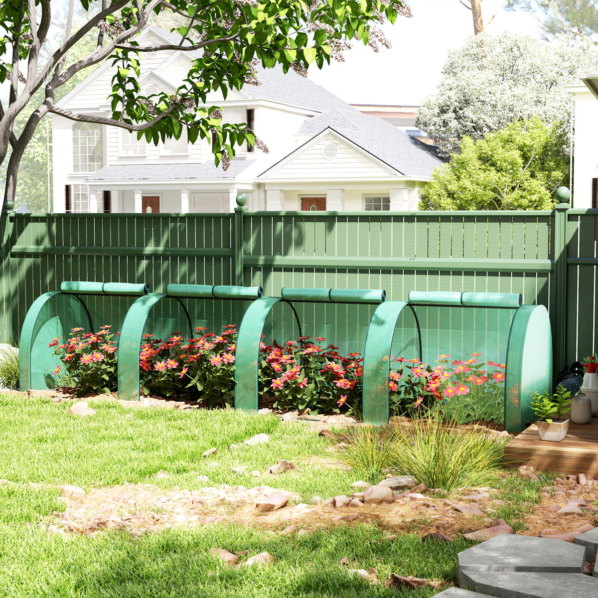 Outsunny 395  x 100 cm Low Tunnel Greenhouse - Green