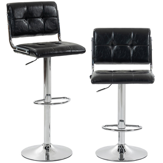 Photo of HOMCOM Bar Stools Modern PU Leather Adjustable Breakfast Bar Stools Backrest Set of 2 Black in Black colour on a white background