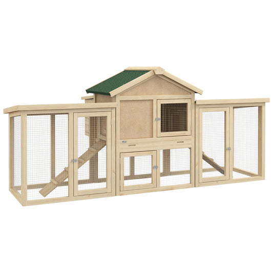 Photo of PawHut Large Chicken Coop, Wooden Garden Hen House, Poultry Coops Cages with Run, Nesting Box, Natural Wood Finish in Finish colour on a white background