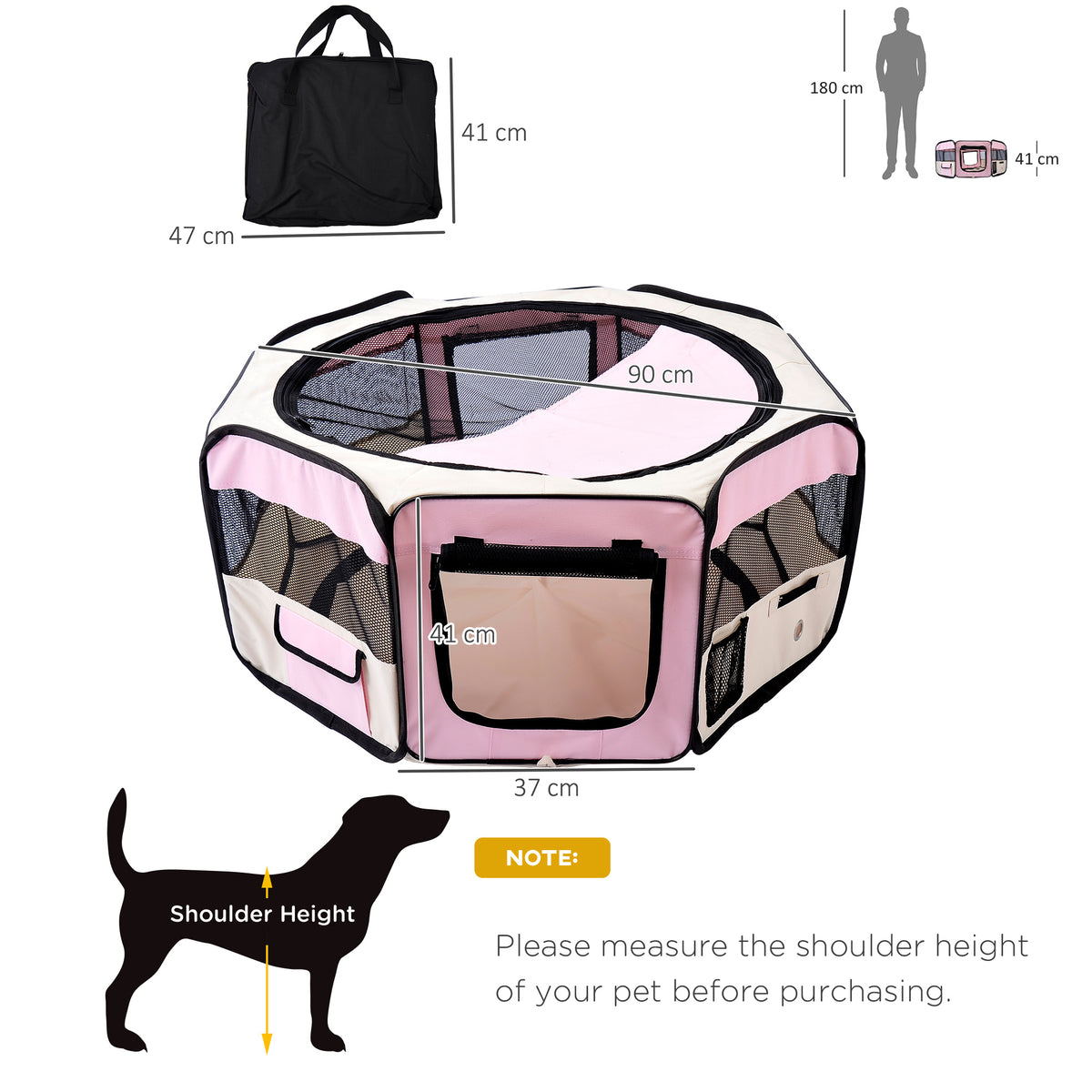 PawHut 600D Oxford Soft Fabric Kennel, Portable Lightweight Cat Dog Playpen, Foldable Pet Puppy Rabbit Guinea Pig Pen Run Dia 90 x 41H cm Indoor & Outdoor Pink