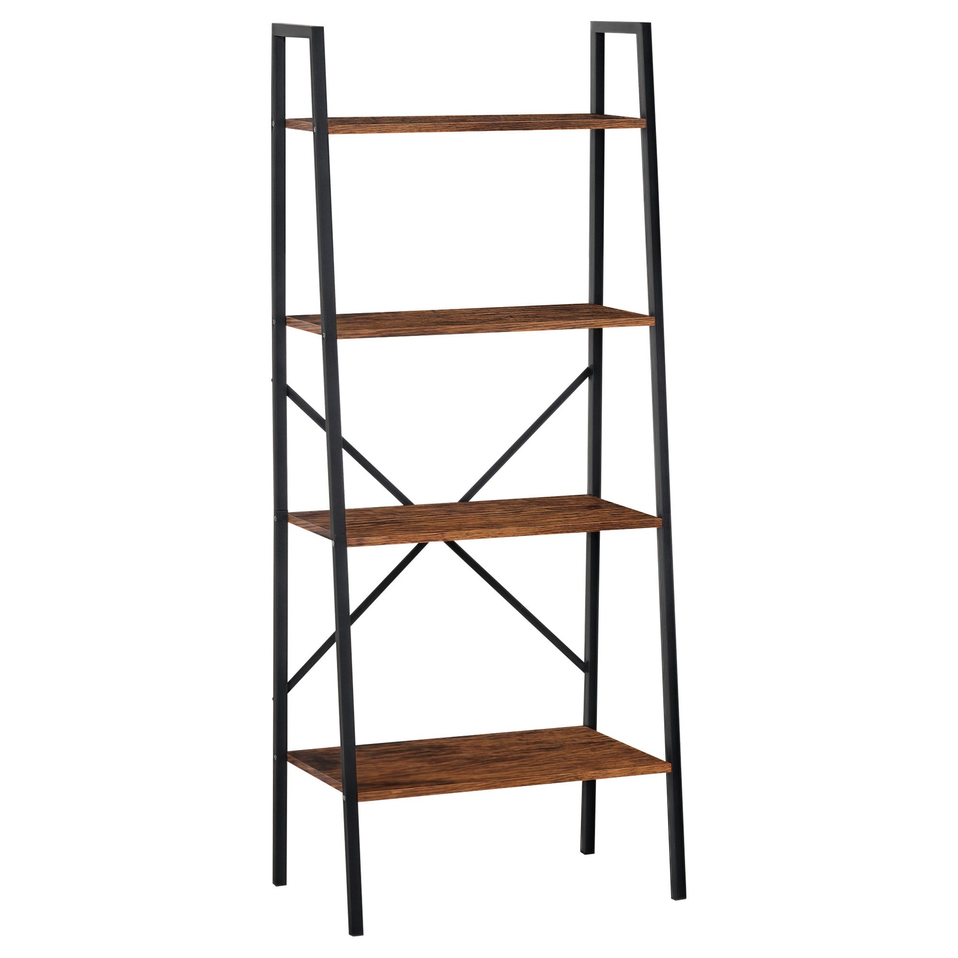 Photo of HOMCOM Ladder Shelf, Bookshelf, 4-Tier Industrial Storage Rack for Living Room, Bedroom, Kitchen, Rustic Brown and Black in Black colour on a white background