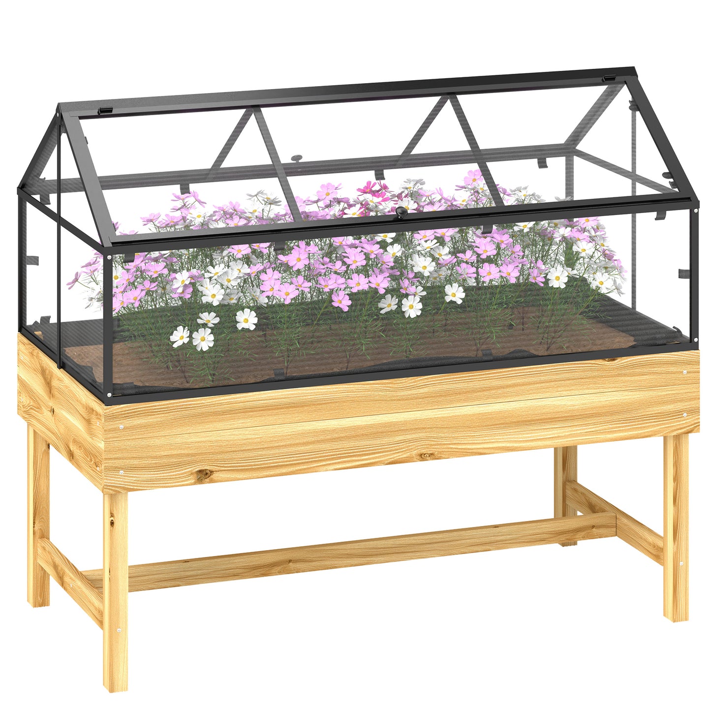 Photo of Outsunny 60 x 120cm Raised Garden Bed with Wooden Base - Natural in Natural colour on a white background