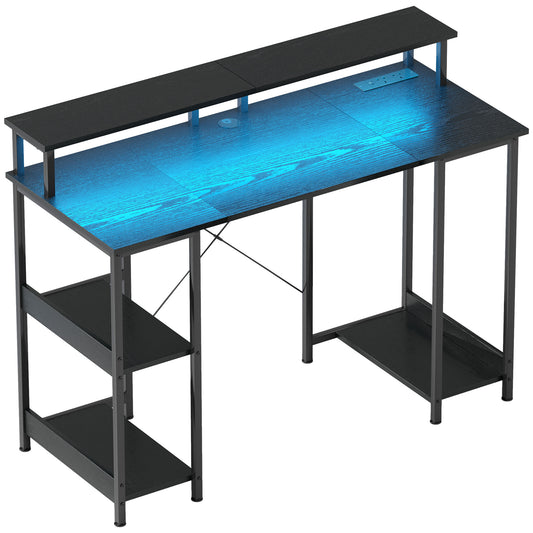Photo of HOMCOM LED Computer Desk, with Power Outlets and Shelves - Black in Black colour on a white background