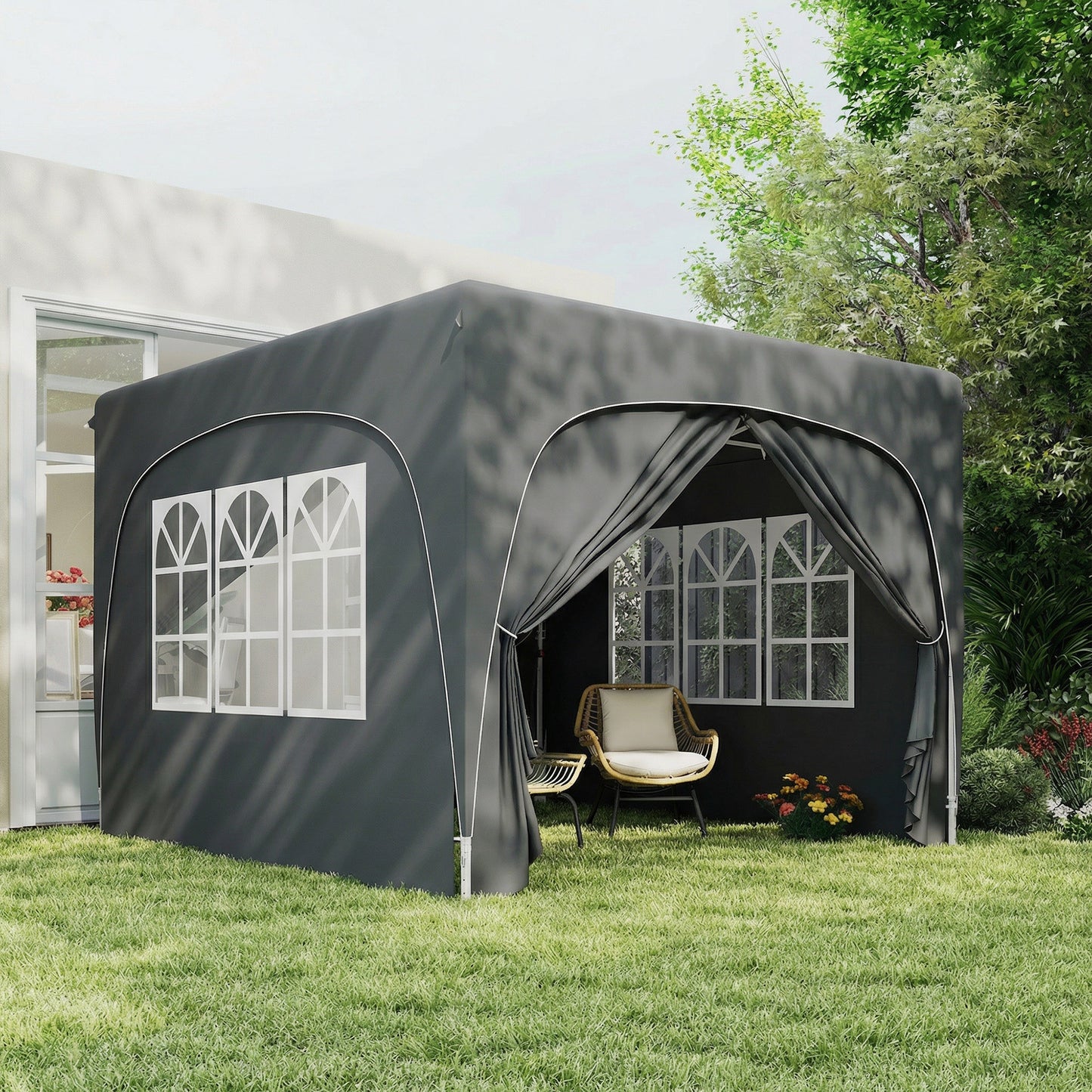 Outsunny 3 x 3m Pop-Up Gazebo Shelter, with Accessories - Dark Grey