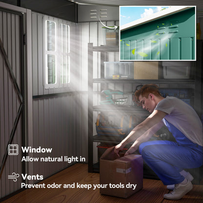Outsunny shed interior with window, ventilation slots and storage shelves