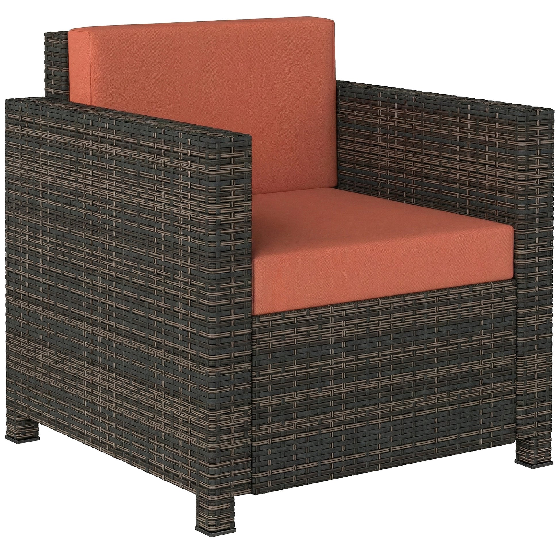 Photo of Outsunny PE Rattan Garden Armchair with Cushion - Mixed Brown/Orange in Brown/Orange colour on a white background