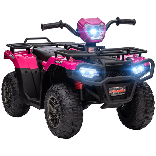 Photo of HOMCOM 12V Kids Quad Bike with Forward, Reverse Functions, Ride-On ATV w/ Music, LED, Headlights, for Ages 3-5 Years - Pink in Pink colour on a white background