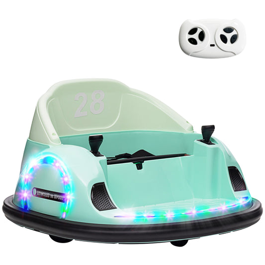 Photo of AIYAPLAY 360° Rotation Kids Bumper Car, 12V Waltz Car with Remote Control, Dual Joystick, Music, Lights, Green in Green colour on a white background