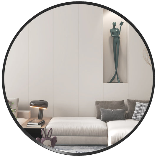 Photo of HOMCOM 61cm Decorative Wall Mirror for Bedroom Living Room, Modern Round Bathroom Mirror for Home Decor, Black in Black colour on a white background