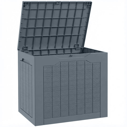 Photo of Outsunny 97L Plastic Garden Storage Box, Outdoor Storage Box with Handles, Waterproof Outdoor Storage Container, Light Grey in Grey colour on a white background