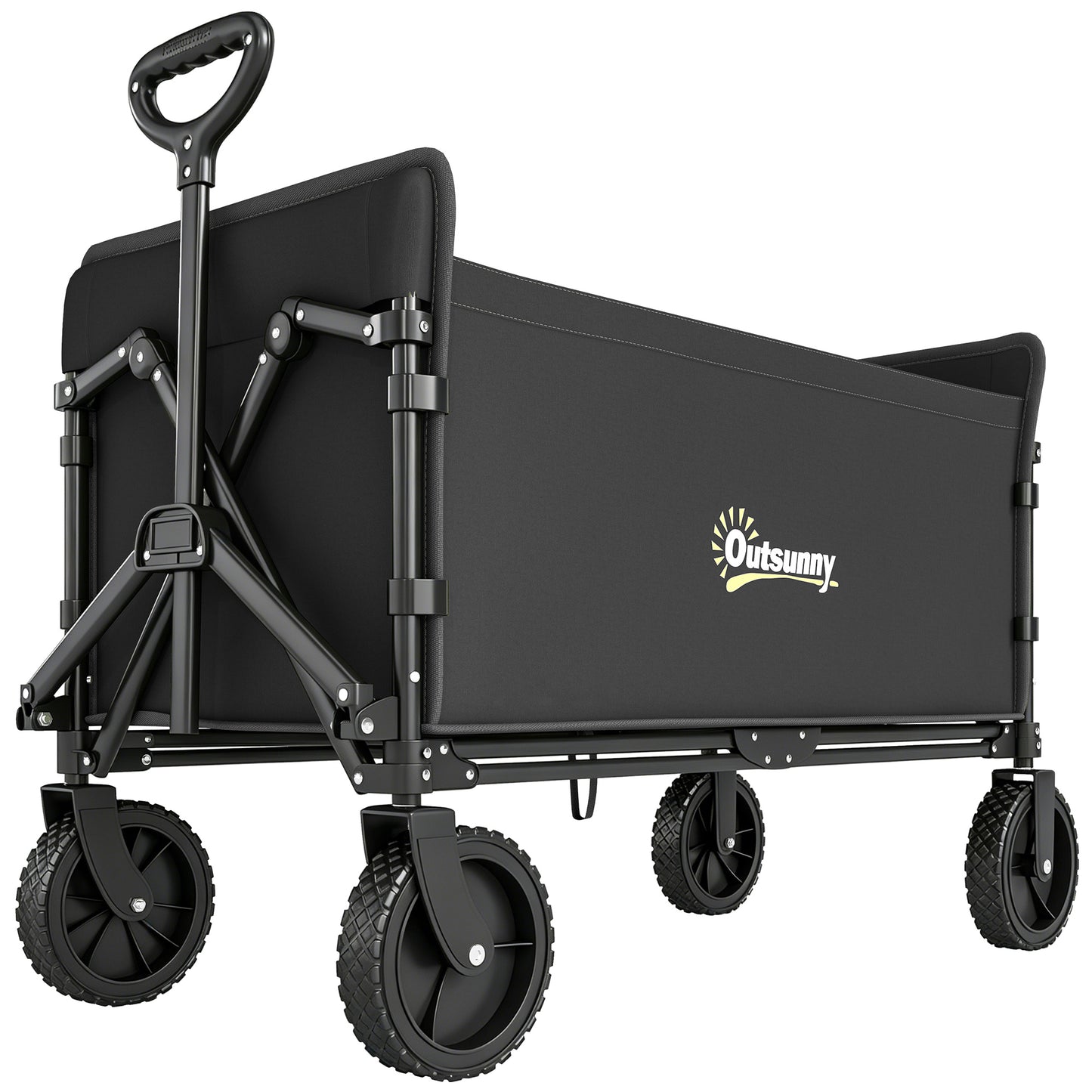 Photo of Outsunny 180L Festival Trolley on Wheels, Folding Compact Camping Trolley Cart with Adjustable Handle, 120 KG Capacity for Garden, Beach, Fishing, Black in Black colour on a white background