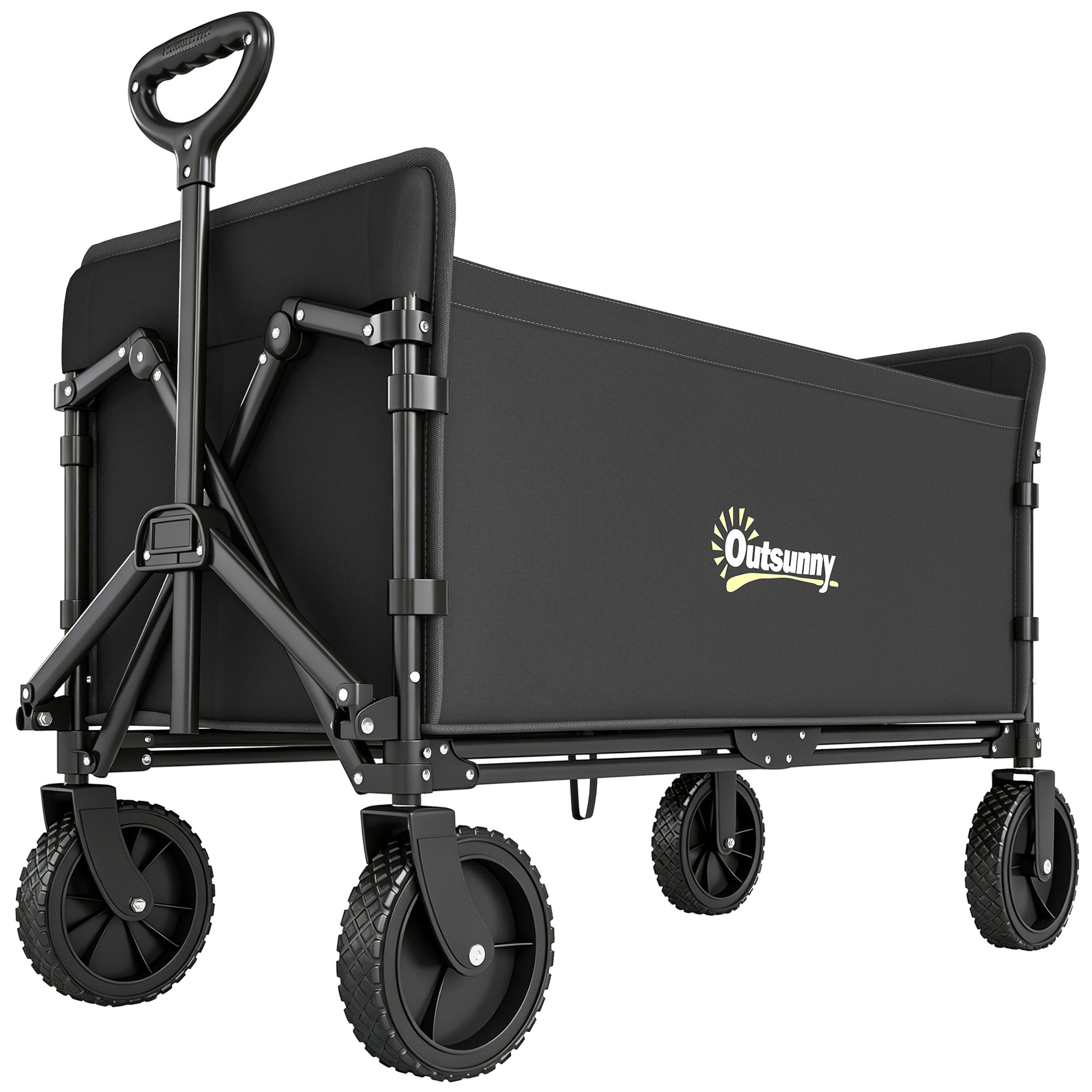 Photo of Outsunny 180L Festival Trolley on Wheels, Folding Compact Camping Trolley Cart with Adjustable Handle, 120 KG Capacity for Garden, Beach, Fishing, Black in Black colour on a white background