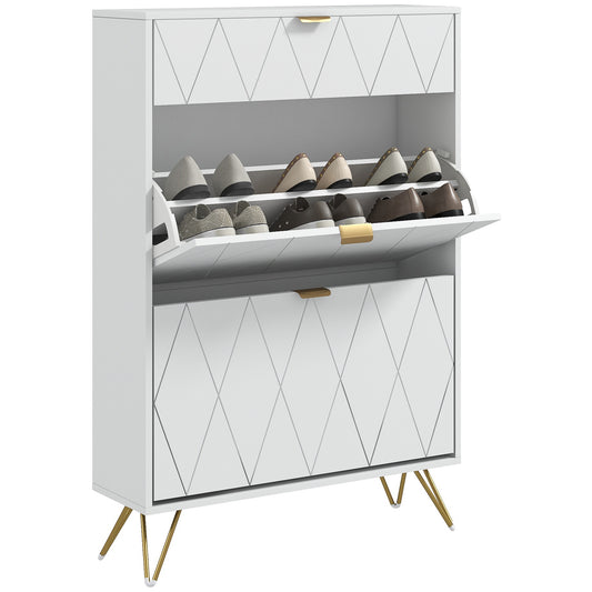Photo of HOMCOM Two Flip Drawer Narrow Shoe Cabinet - White in White colour on a white background