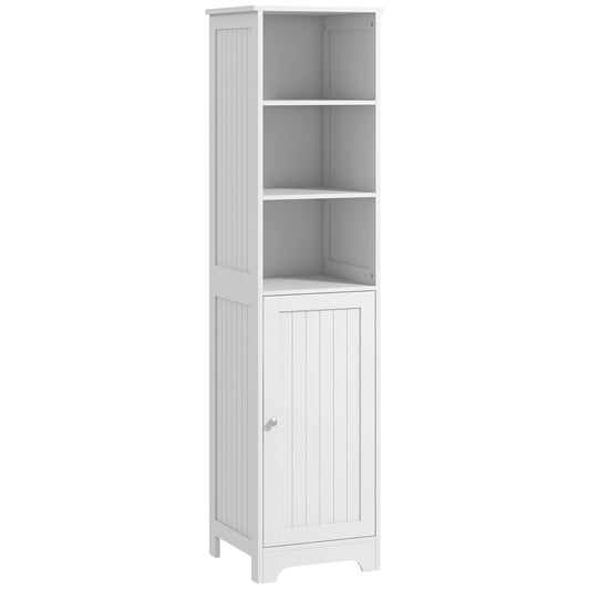 Photo of HOMCOM Slim Bathroom Storage Cabinet, Tall Bathroom Cabinet with 3 Open Shelves and Adjustable Shelf, White in White colour on a white background