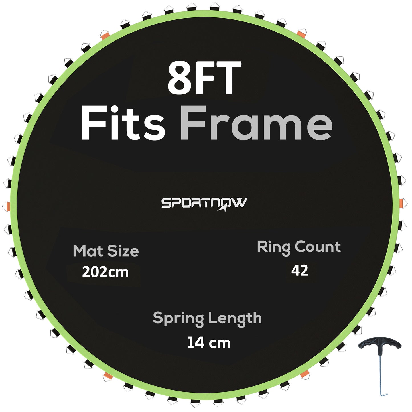 Photo of SPORTNOW Trampoline Replacement Mat with Spring Pull Tool, 42 V-Hooks, for 8ft Trampoline using 14cm Springs, Green in Green colour on a white background
