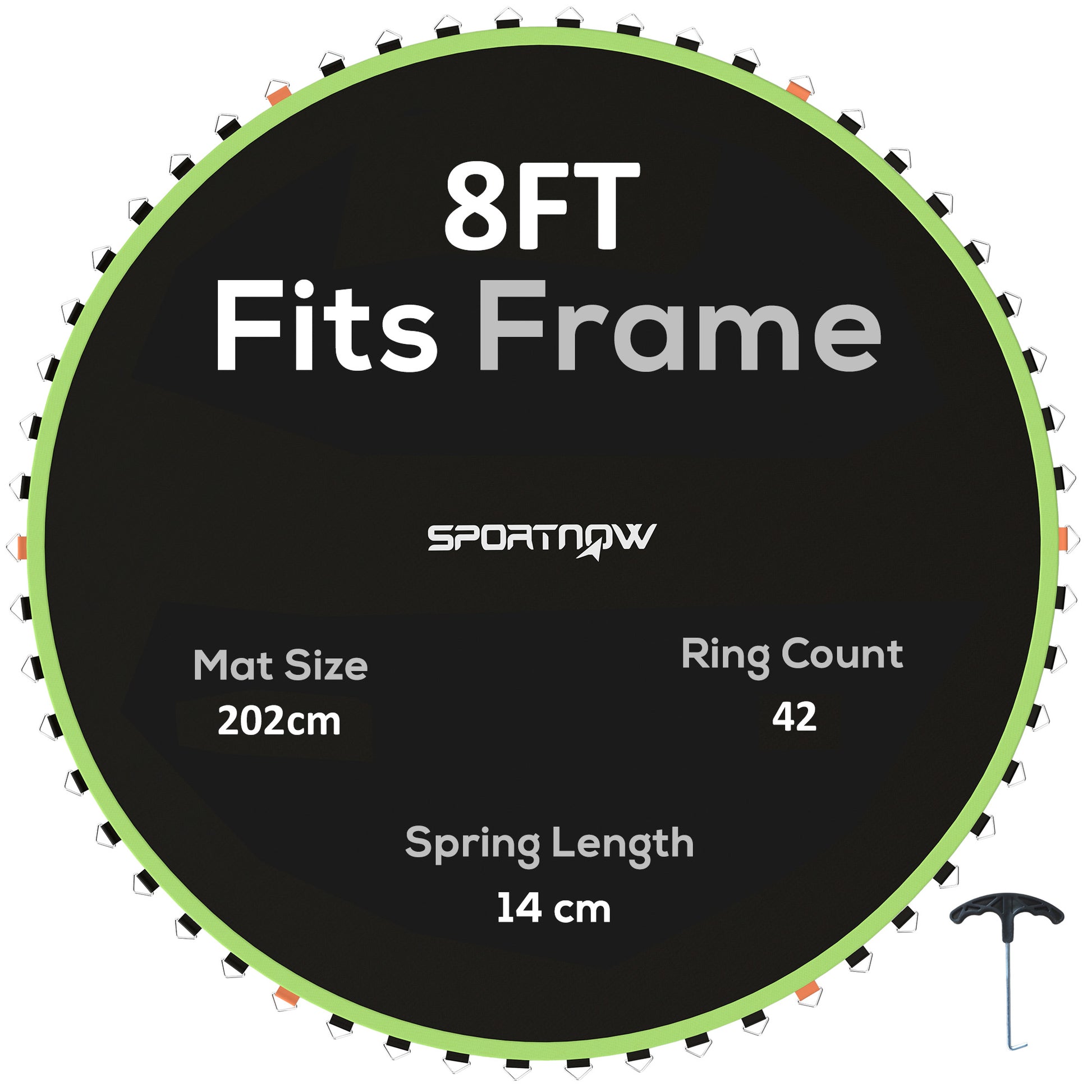 Photo of SPORTNOW Trampoline Replacement Mat with Spring Pull Tool, 42 V-Hooks, for 8ft Trampoline using 14cm Springs, Green in Green colour on a white background