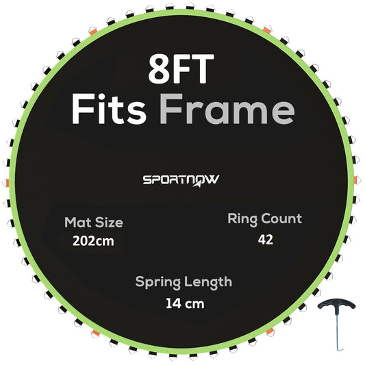 Photo of SPORTNOW Trampoline Replacement Mat with Spring Pull Tool, 42 V-Hooks, for 8ft Trampoline using 14cm Springs, Green in Green colour on a white background