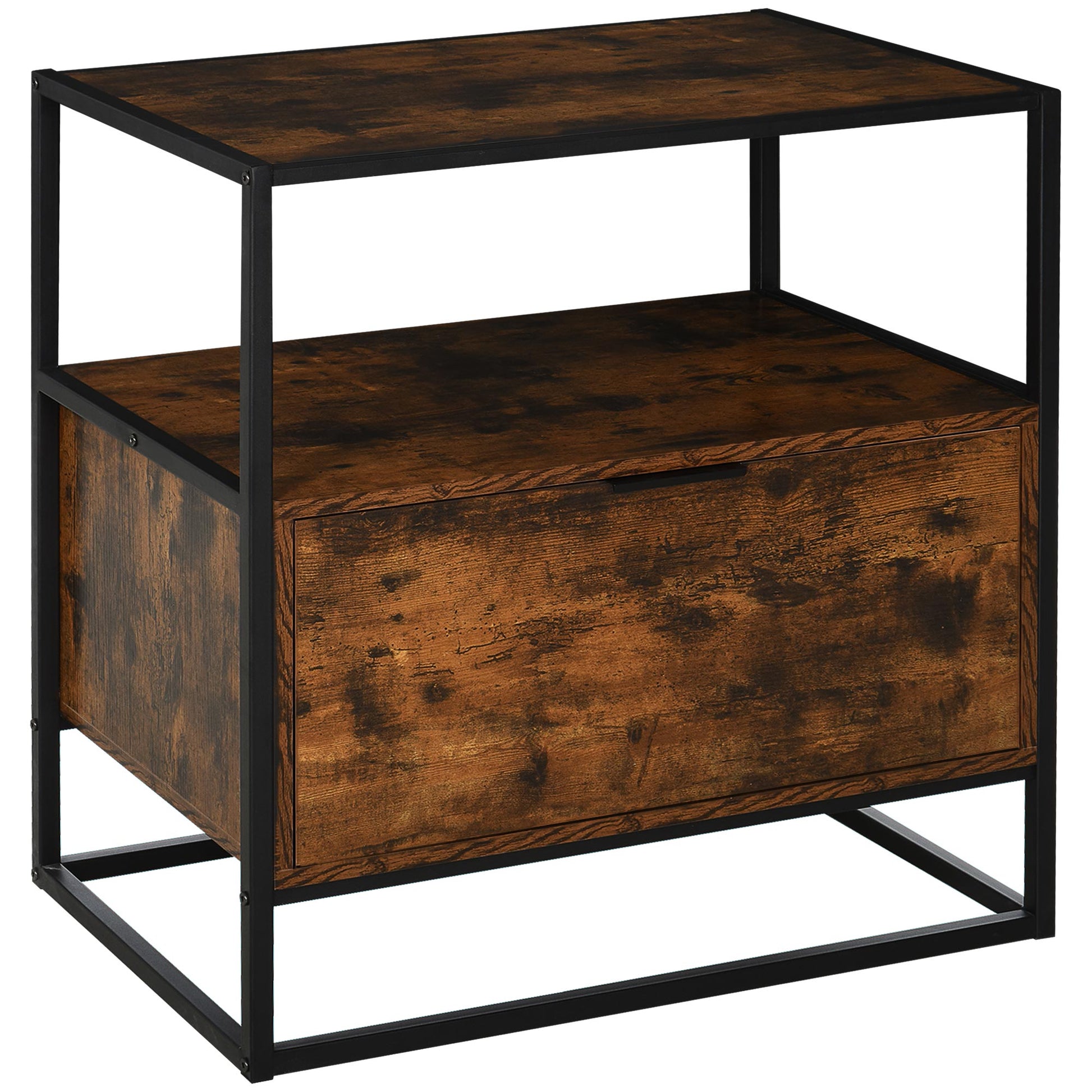 Photo of HOMCOM Industrial-Style Side Table w/ Drawer Open Shelf Steel Frame Large Base Two-Tone Retro Stylish Home Furniture Bedroom Living Room in Room colour on a white background