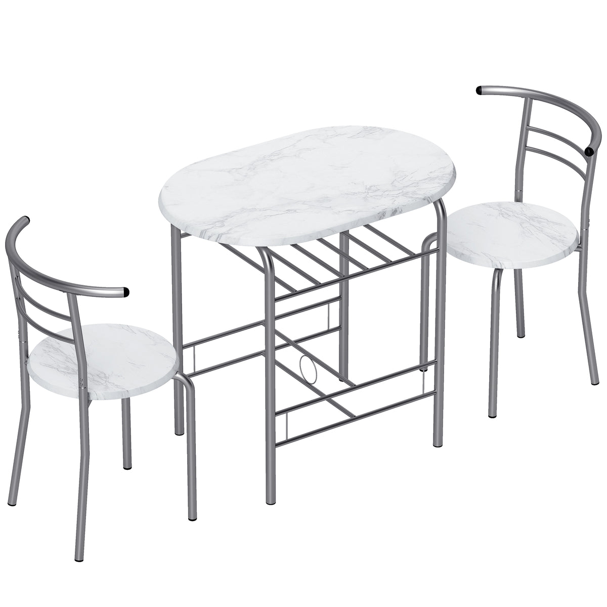 Photo of HOMCOM Three-Piece Compact Dining Set - White Marble Effect in Effect colour on a white background