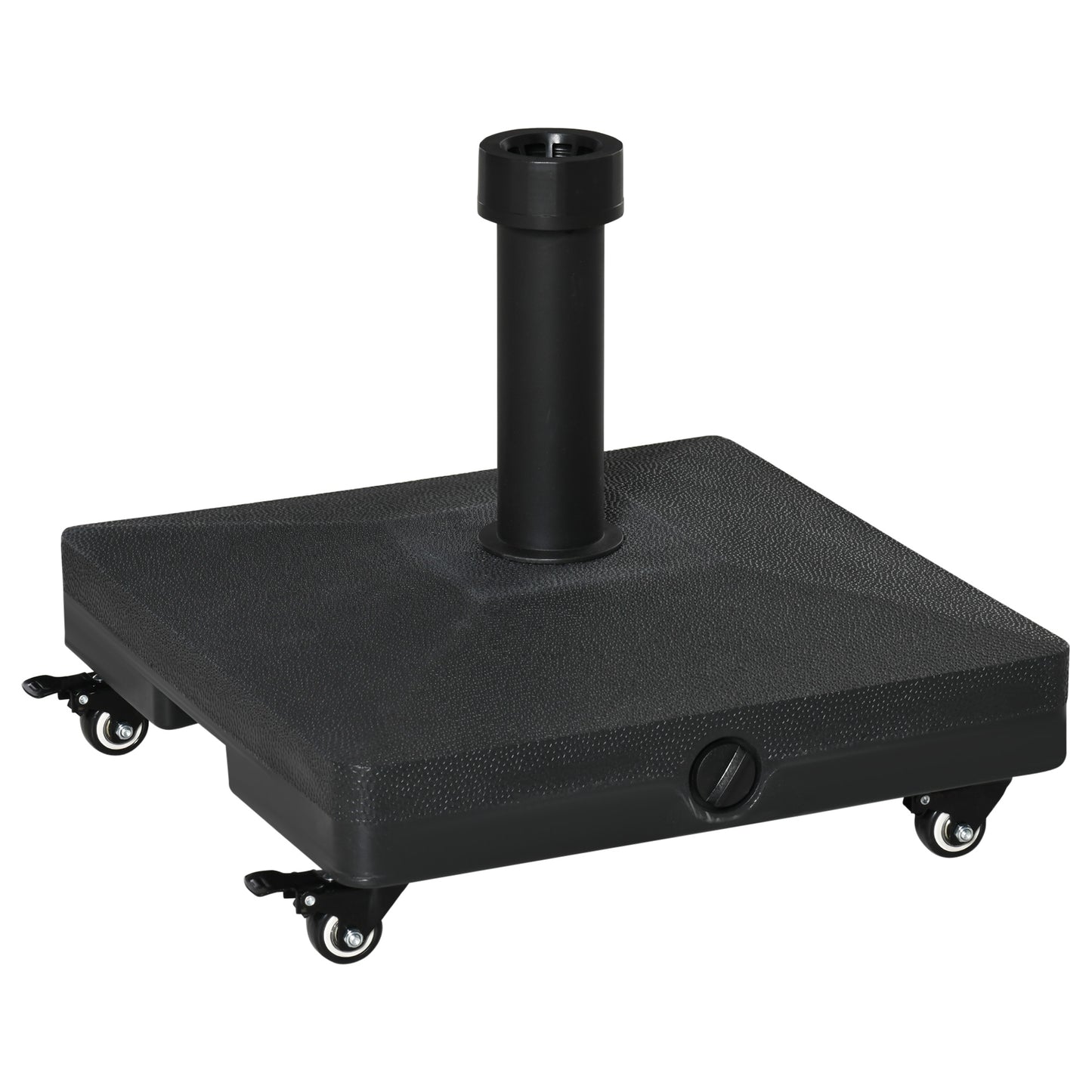 Photo of Outsunny 20kg Garden Parasol Base with Wheels Heavy Duty Sand or Water Filled Patio Umbrella Base for Outdoor Deck Beach Black in Black colour on a white background