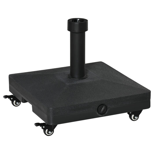 Photo of Outsunny 20kg Garden Parasol Base with Wheels Heavy Duty Sand or Water Filled Patio Umbrella Base for Outdoor Deck Beach Black in Black colour on a white background