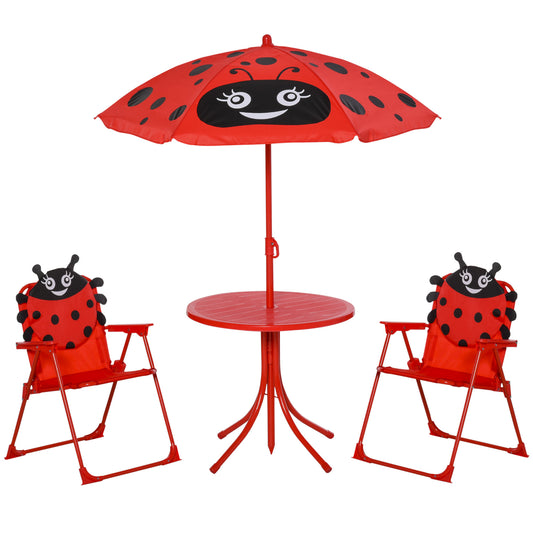 Photo of Outsunny Kids Folding Picnic Table Chair Set w/ Parasol, Red in Red colour on a white background