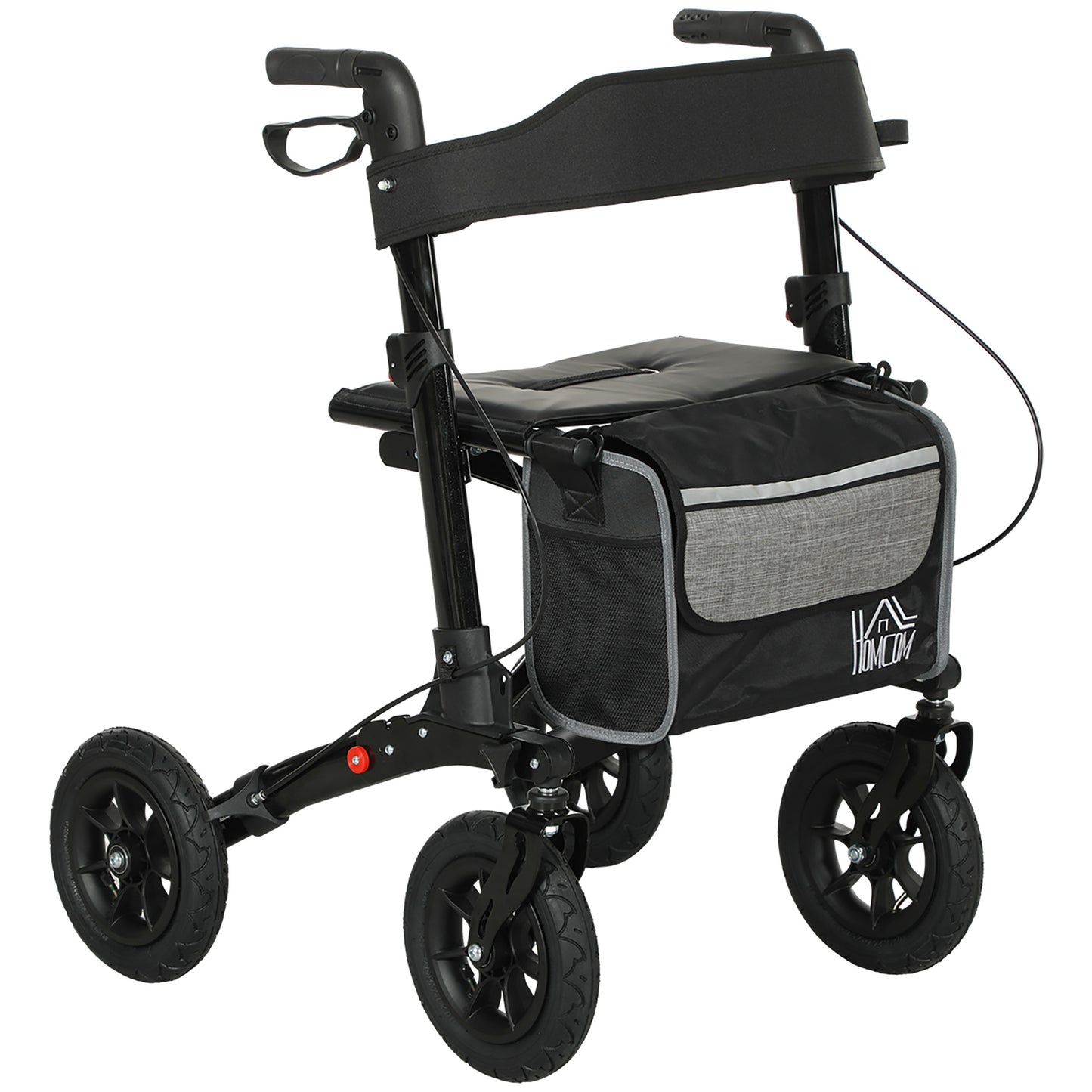 Photo of HOMCOM Folding Rollator Walker with Padded Seat, Backrest, Lightweight Walking Frame with Storage Bag, Dual Brakes, All-terrain Wheels, Adjustable Handle Height, 4 Wheeled Walker for Seniors, Black in Black colour on a white background