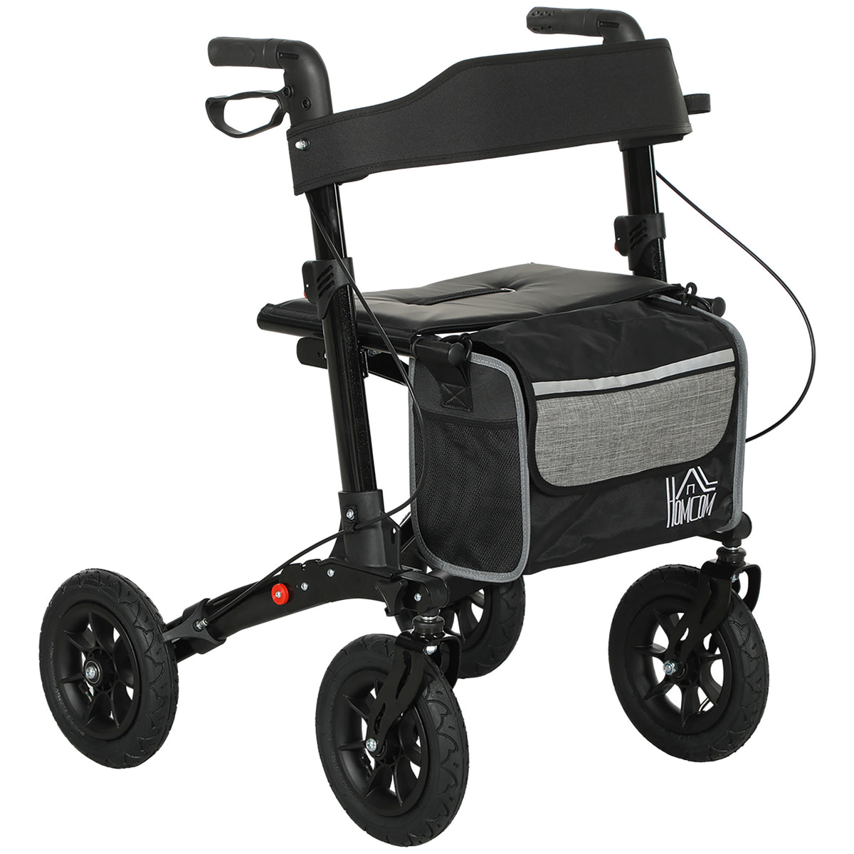 Photo of HOMCOM Folding Rollator Walker with Padded Seat, Backrest, Lightweight Walking Frame with Storage Bag, Dual Brakes, All-terrain Wheels, Adjustable Handle Height, 4 Wheeled Walker for Seniors, Black in Black colour on a white background