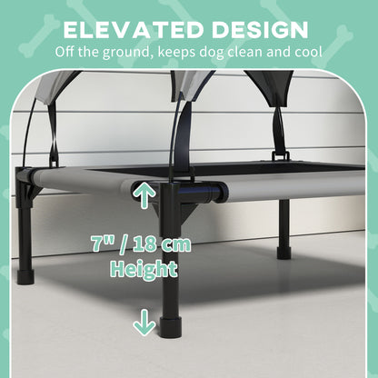 Raised pet bed with 18 cm ground clearance and an arched canopy