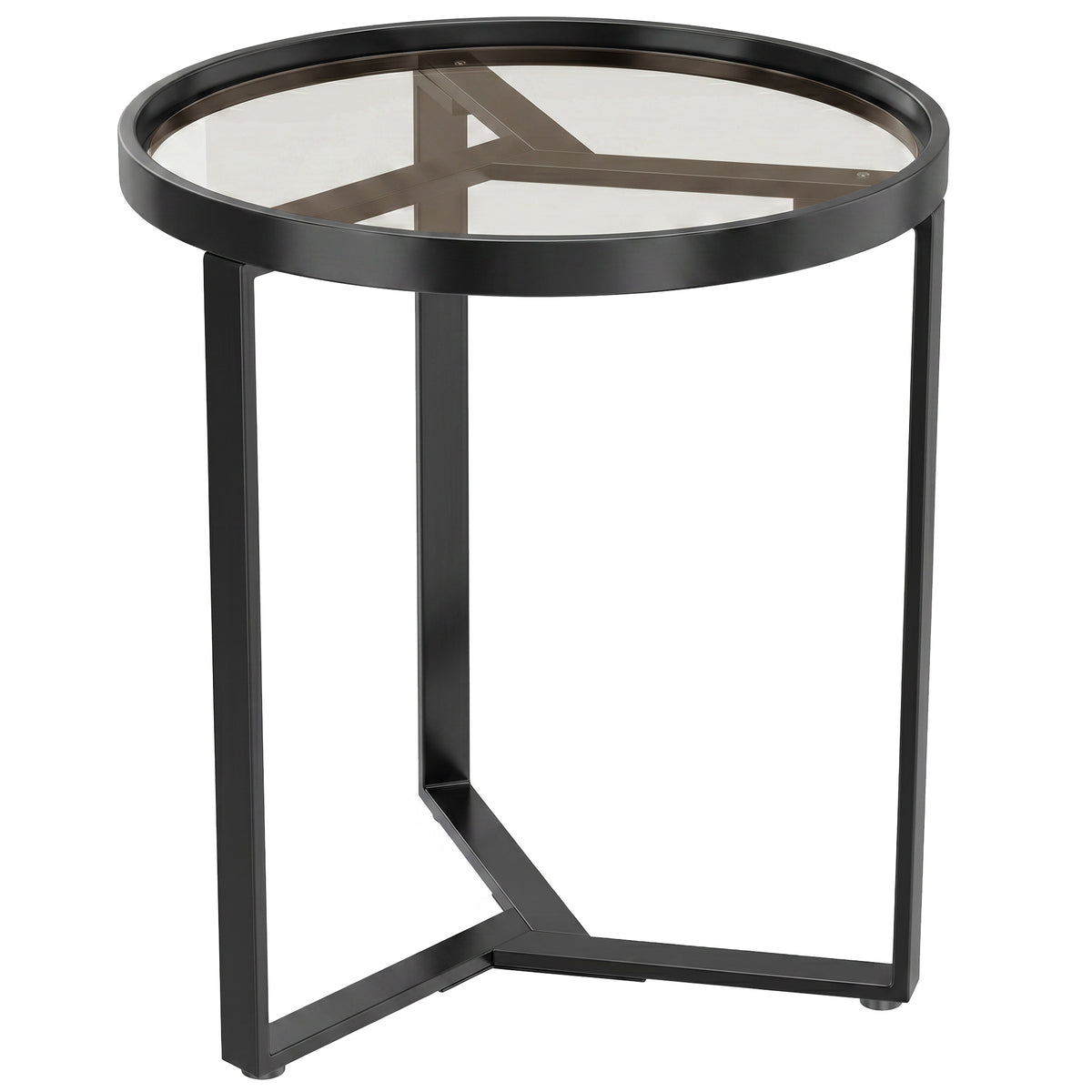 Photo of HOMCOM Round Side Table with Tempered Glass Top and Geometric Metal Frame for Small Space, Black in Black colour on a white background