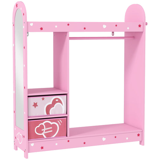 Photo of AIYAPLAY Kids Clothes Rail, Kids Wardrobe with Mirror, Shelves, Fabric Storage and Hooks for Bedroom, Nursery, Pink in Pink colour on a white background