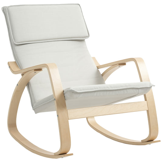 Photo of HOMCOM Comfortable Relax Rocking Chair, Upholstered Lounge Chair Recliner with High Back and Headrest for Living Room, Bedroom, Cream White in White colour on a white background