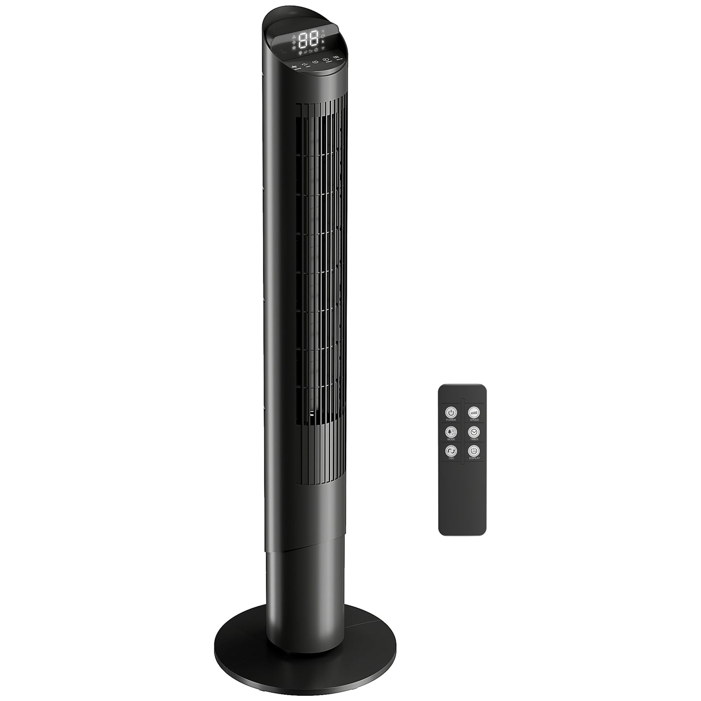 Photo of HOMCOM Tower Fan with WiFi App Control Standing Floor Cooling Fan Remote Control 101.8 cm Black in Black colour on a white background
