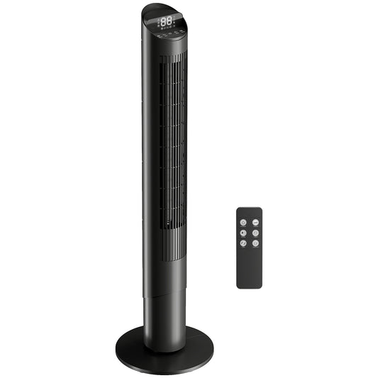 Photo of HOMCOM Tower Fan with WiFi App Control Standing Floor Cooling Fan Remote Control 101.8 cm Black in Black colour on a white background