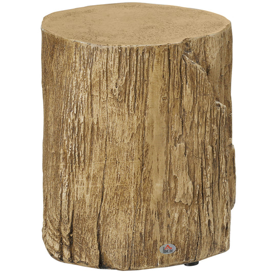 Photo of HOMCOM Tree Stump End Table, Round Concrete Side Table for Indoor and Outdoor Use, Natural Wood Effect in Effect colour on a white background