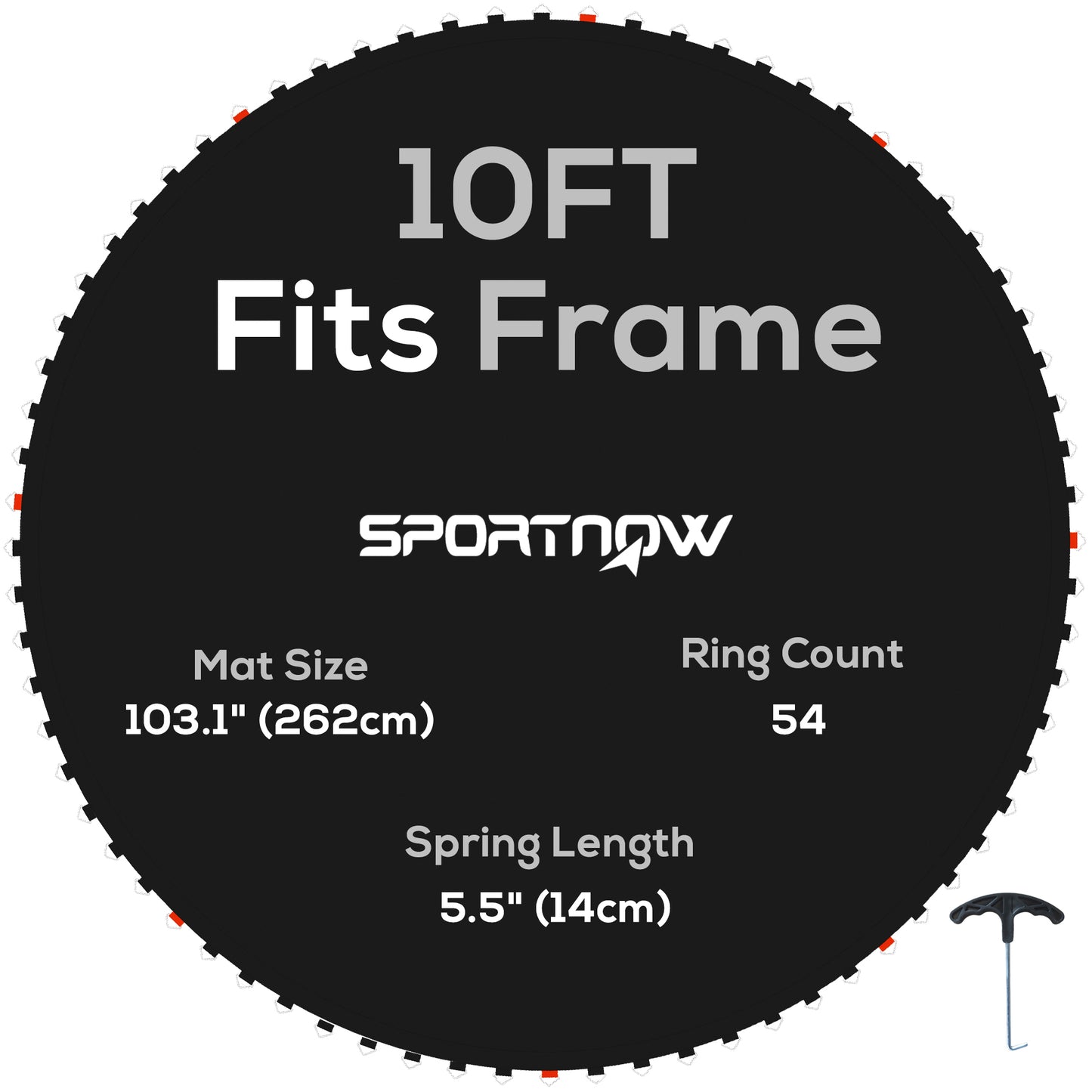 Photo of SPORTNOW Trampoline Replacement Mat with Spring Pull Tool, 54 V-Hooks, for 10ft Trampoline using 14cm Springs, Black in Black colour on a white background