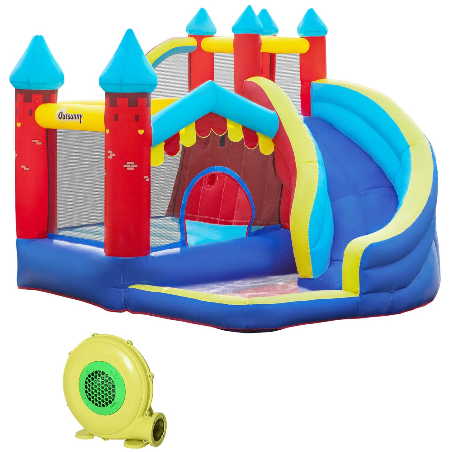 Photo of Outsunny Kids Bouncy Castle, with Slide, Pool, Trampoline, Climbing Wall, Blower in Blower colour on a white background