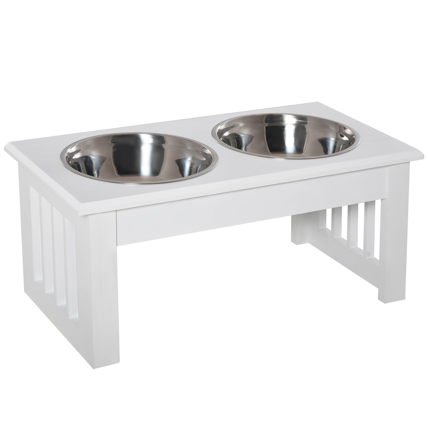 Photo of PawHut Raised Dog Feeding Bowls with Stand, Stainless Steel for  Extra Small and Small Dog, 44L x 24W x 15H cm - White in White colour on a white background